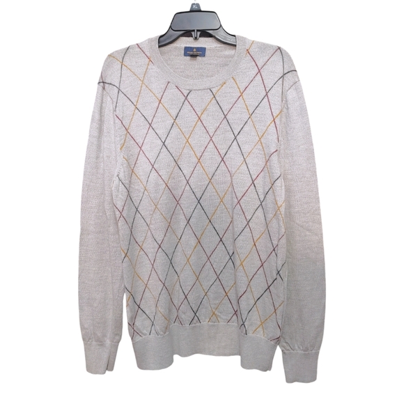 Brooks Brothers Gray Wool Diamond Stitch Crew Neck Sweater Mens Size Large L - Picture 1 of 8